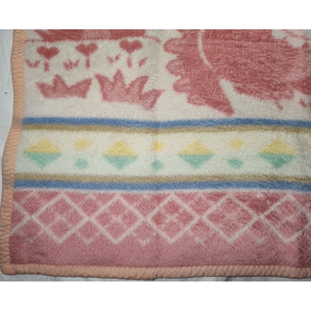VTG Baby Mink Pink Dragon Dinosaur Soft Acrylic Blanket‎ Mommy Heart Palm Tree - Picture 4 of 5